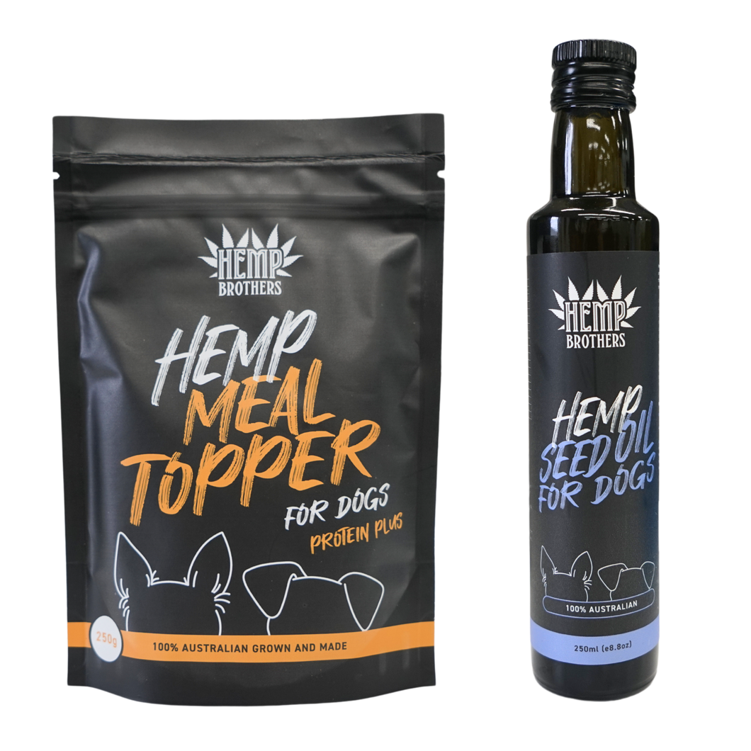 Hemp Seed Oil and Hemp Meal Topper for Dogs Combo